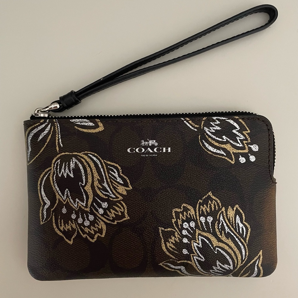 Coach Brown Floral Wristlet Wallet